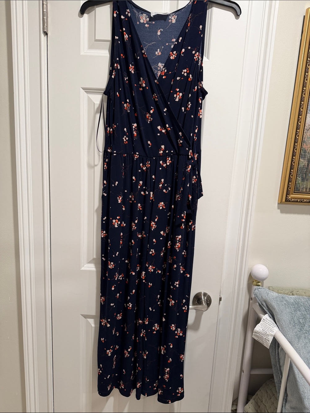 Sleeveless Navy Floral Wrap-Front jumper Dress
